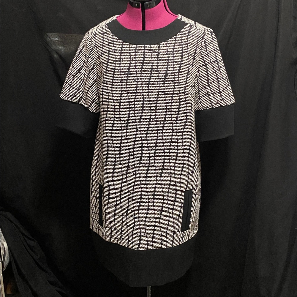 EUC BANANA REPUBLIC Black White textured tweed fully lined Dress 14